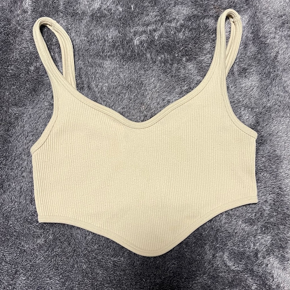 Beige Ribbed Crop Top - Picture 3 of 6